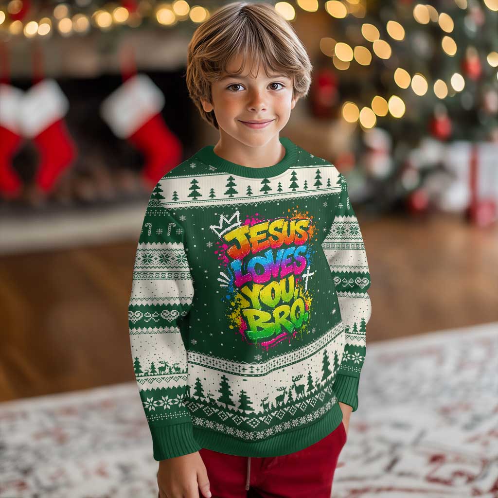 Jesus Loves You Bro Christian Believer Faith Ugly Christmas Sweater Dripping Graffiti Rap God Religious Graphic