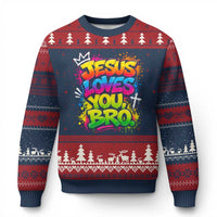 Jesus Loves You Bro Christian Believer Faith Ugly Christmas Sweater Dripping Graffiti Rap God Religious Graphic