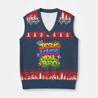 Jesus Loves You Bro Christian Believer Faith V-Neck Knit Sweater Vest Dripping Graffiti Rap God Religious Graphic