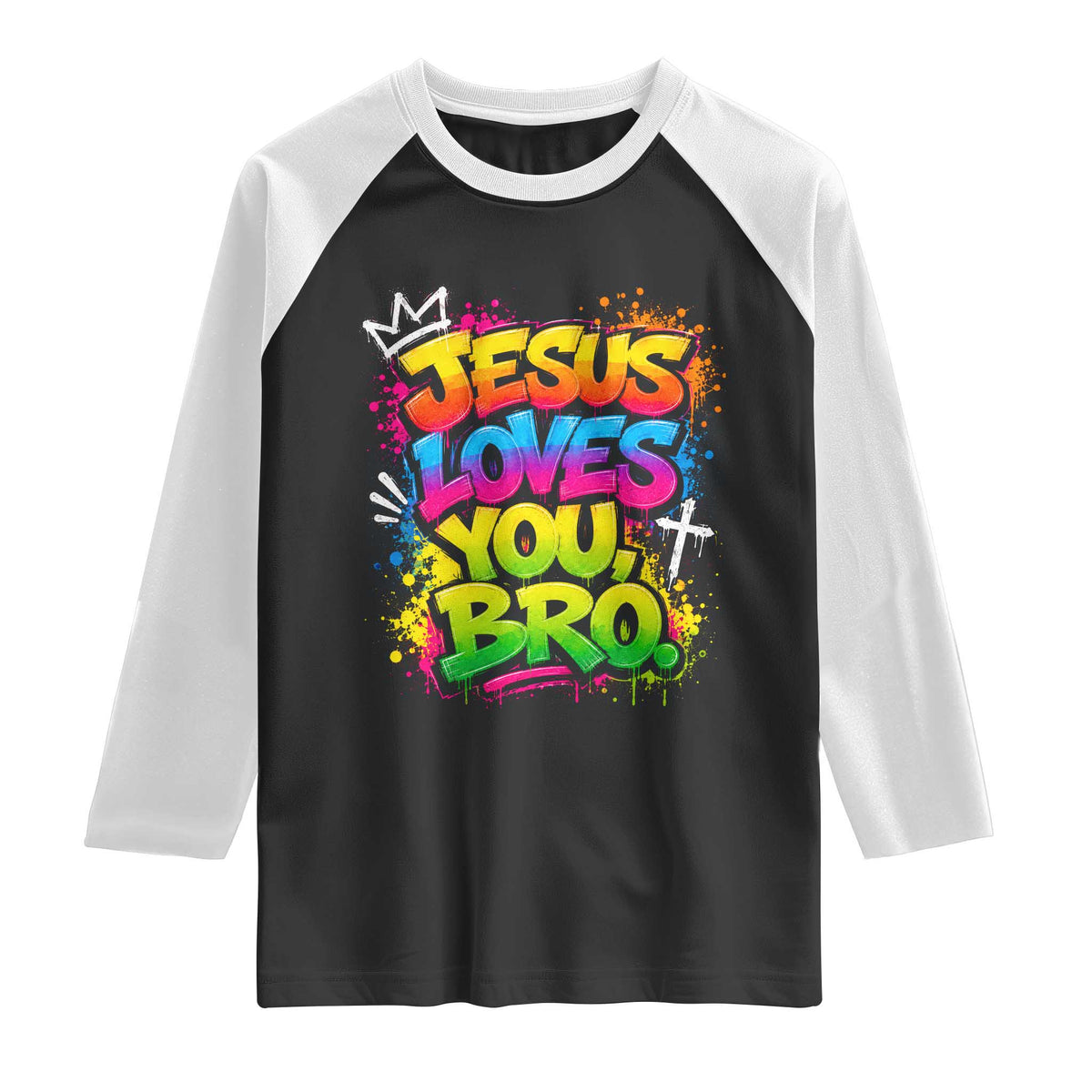 Jesus Loves You Bro Christian Believer Faith Raglan Shirt Dripping Graffiti Rap God Religious Graphic