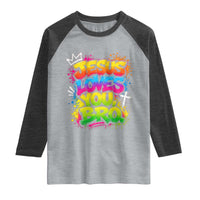 Jesus Loves You Bro Christian Believer Faith Raglan Shirt Dripping Graffiti Rap God Religious Graphic