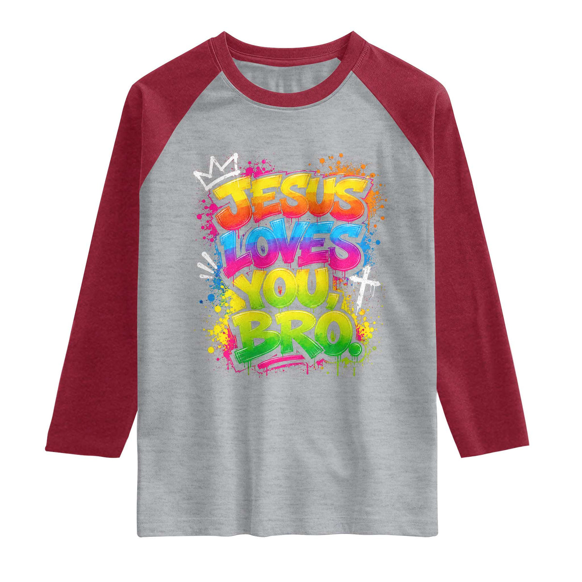 Jesus Loves You Bro Christian Believer Faith Raglan Shirt Dripping Graffiti Rap God Religious Graphic
