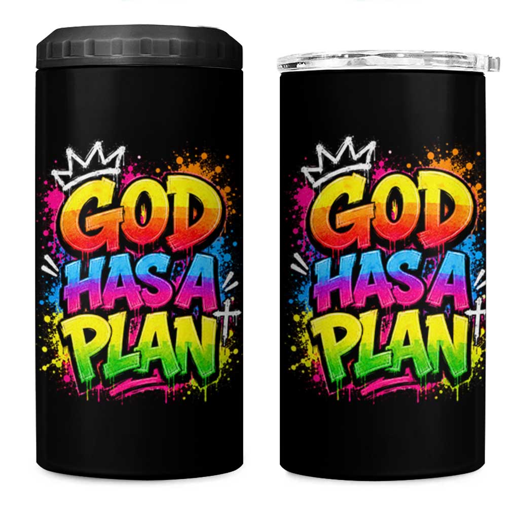 God Has A Plan 4 in 1 Can Cooler Tumbler Graffiti Rap Christian Faith Graphic