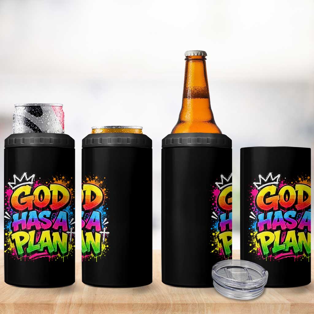 God Has A Plan 4 in 1 Can Cooler Tumbler Graffiti Rap Christian Faith Graphic