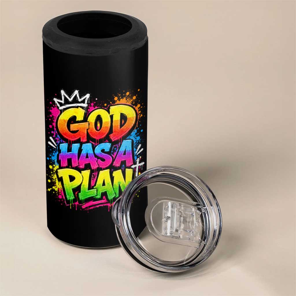 God Has A Plan 4 in 1 Can Cooler Tumbler Graffiti Rap Christian Faith Graphic