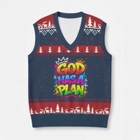 God Has A Plan V-Neck Knit Sweater Vest Graffiti Rap Christian Faith Graphic