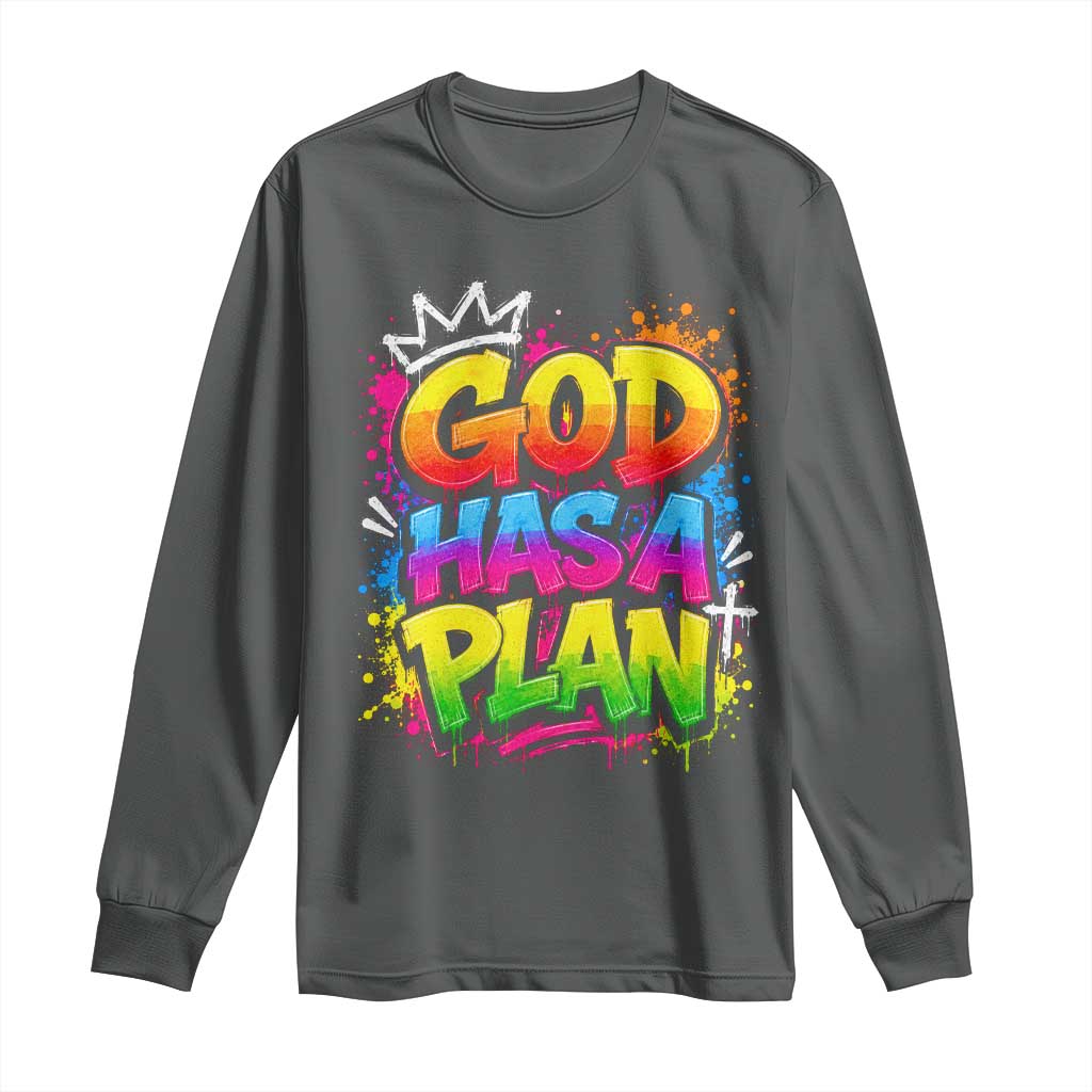 God Has A Plan Long Sleeve Shirt Graffiti Rap Christian Faith Graphic