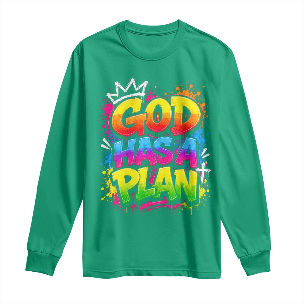 God Has A Plan Long Sleeve Shirt Graffiti Rap Christian Faith Graphic