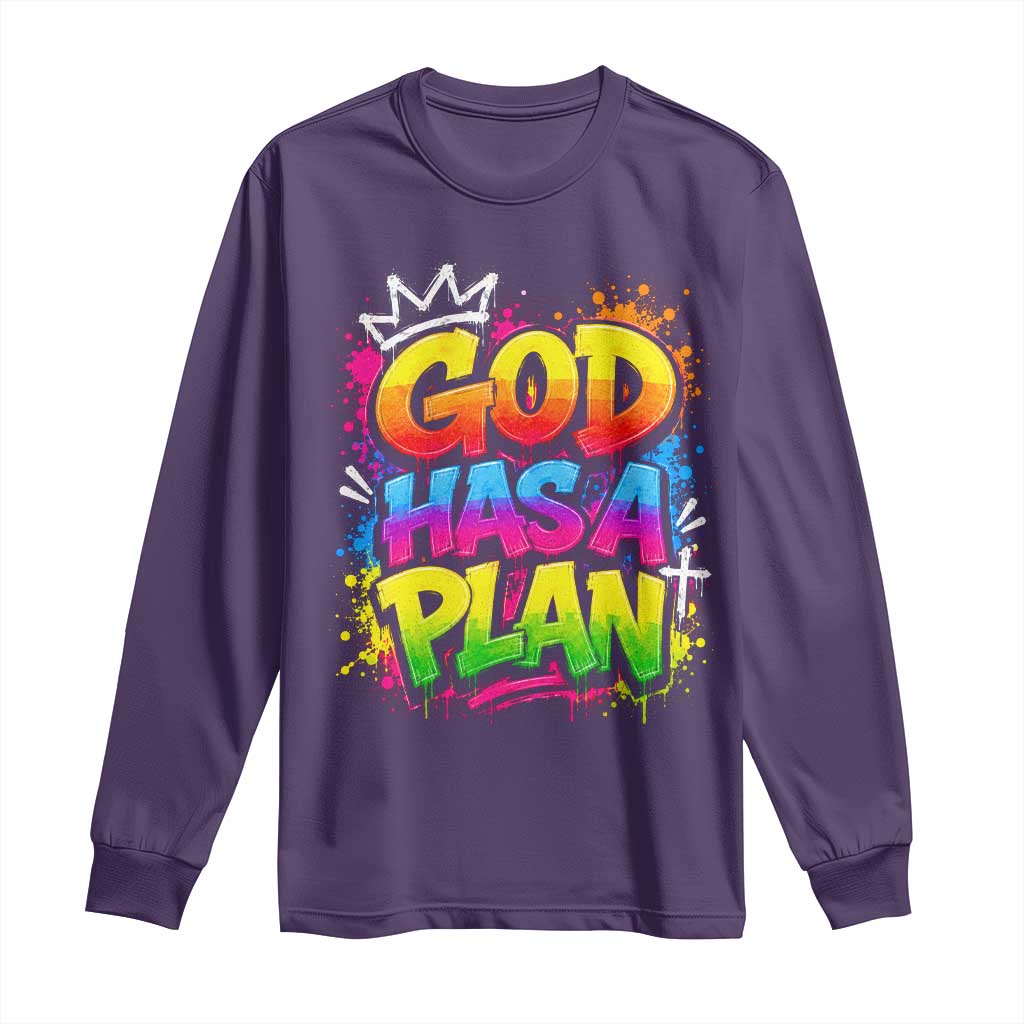God Has A Plan Long Sleeve Shirt Graffiti Rap Christian Faith Graphic