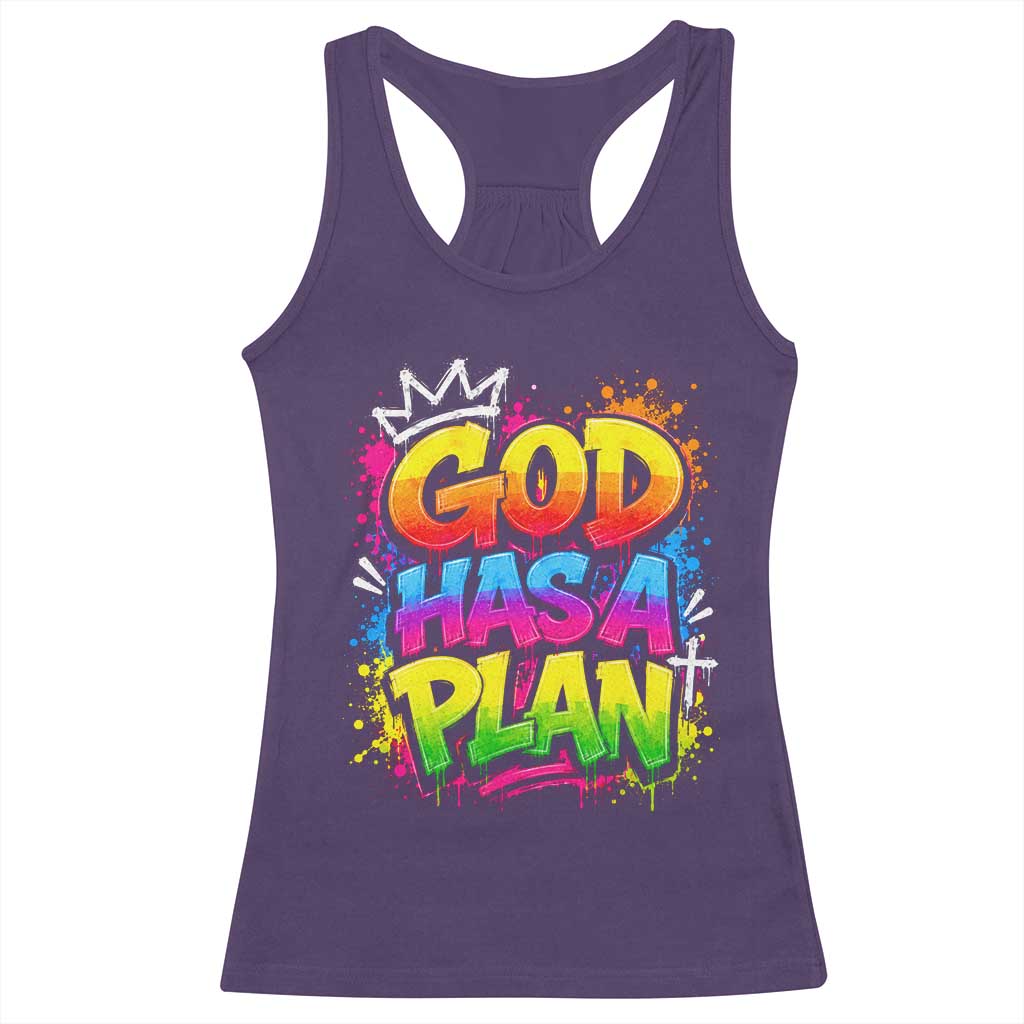 God Has A Plan Racerback Tank Top Graffiti Rap Christian Faith Graphic