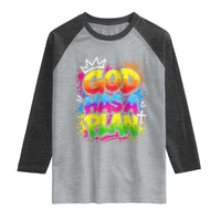 God Has A Plan Raglan Shirt Graffiti Rap Christian Faith Graphic