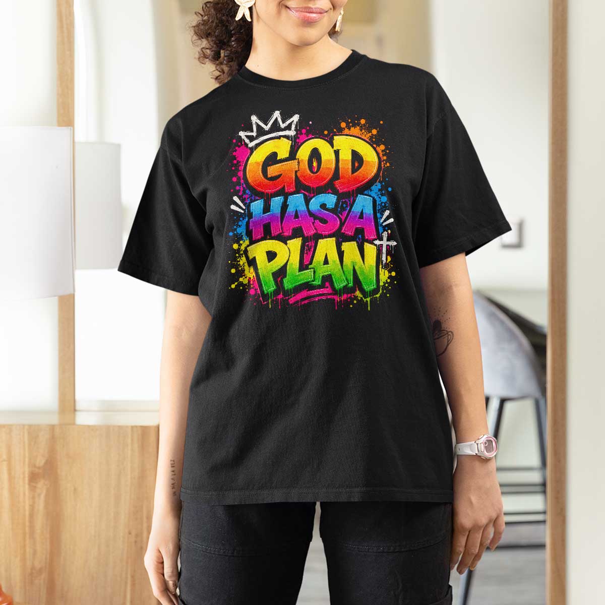 God Has A Plan T Shirt For Women Graffiti Rap Christian Faith Graphic