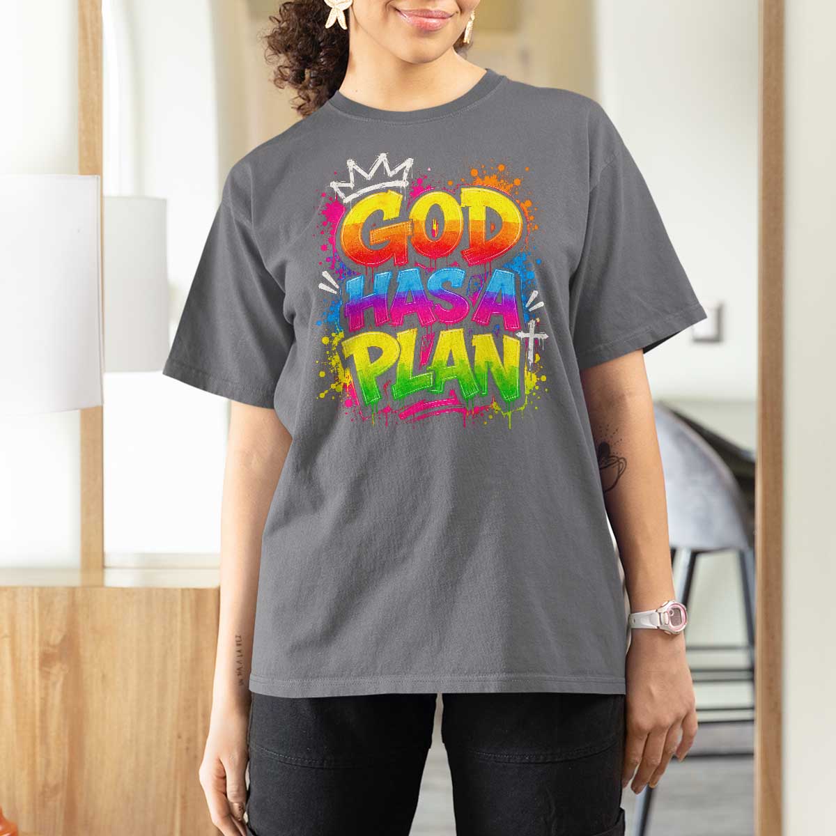 God Has A Plan T Shirt For Women Graffiti Rap Christian Faith Graphic