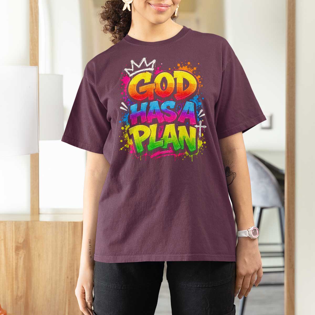 God Has A Plan T Shirt For Women Graffiti Rap Christian Faith Graphic