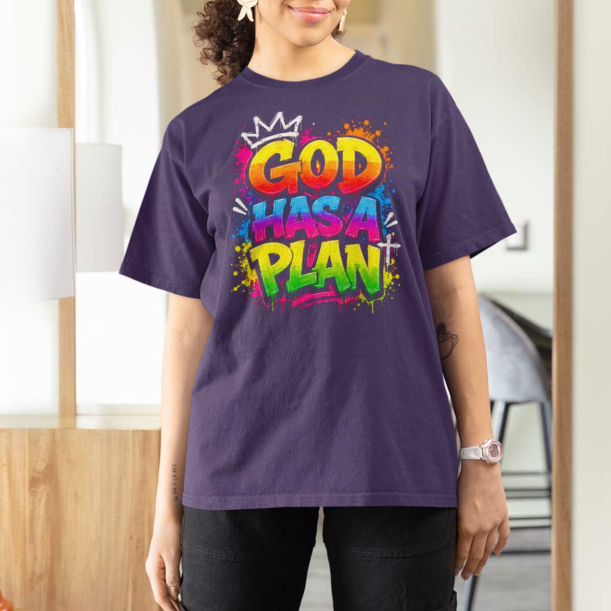 God Has A Plan T Shirt For Women Graffiti Rap Christian Faith Graphic