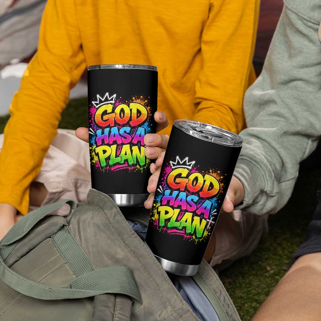 God Has A Plan Tumbler Cup Graffiti Rap Christian Faith Graphic