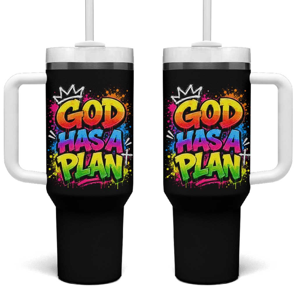 God Has A Plan Tumbler With Handle Graffiti Rap Christian Faith Graphic