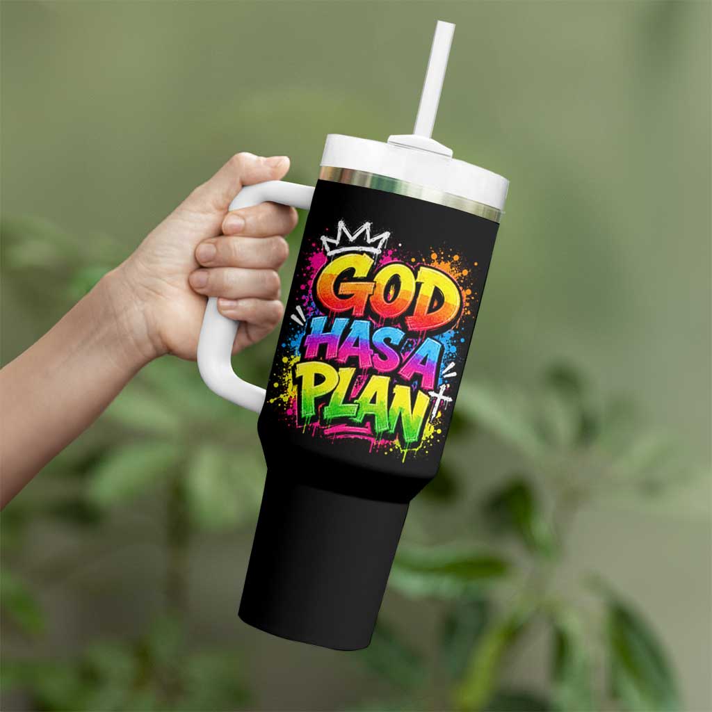 God Has A Plan Tumbler With Handle Graffiti Rap Christian Faith Graphic