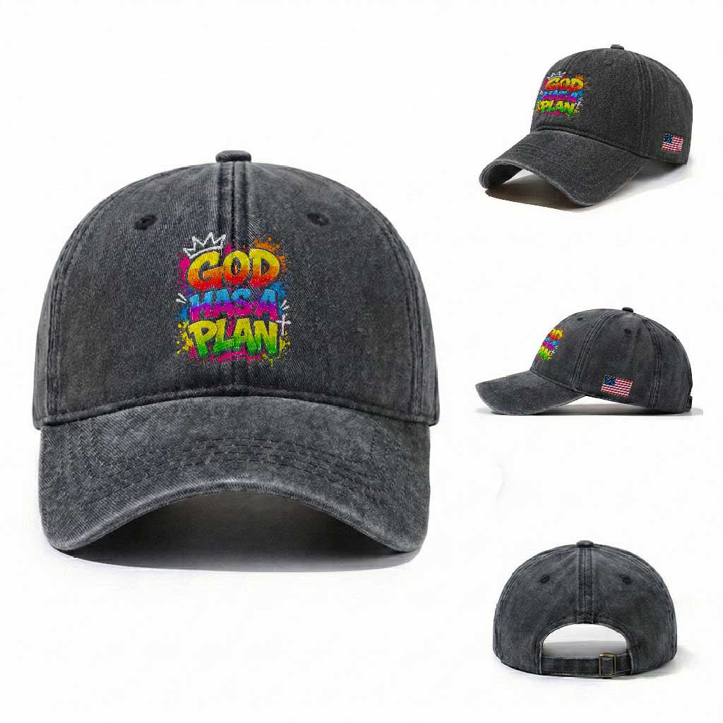 God Has A Plan Washed Cotton Baseball Cap Graffiti Rap Christian Faith Graphic