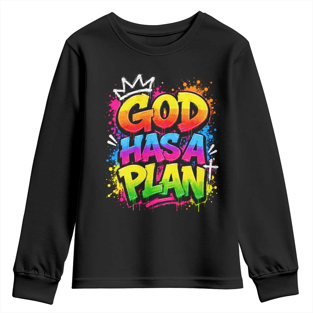 God Has A Plan Youth Sweatshirt Graffiti Rap Christian Faith Graphic
