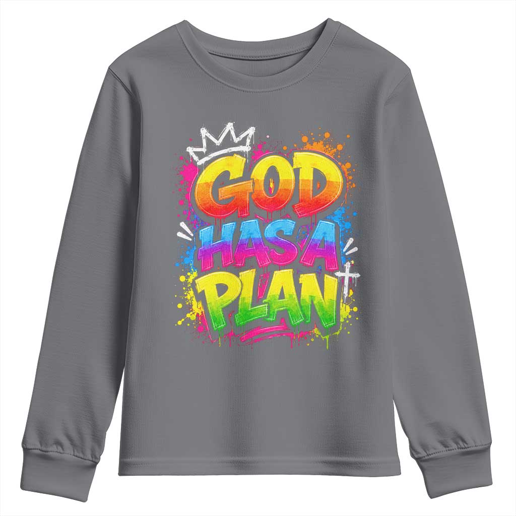 God Has A Plan Youth Sweatshirt Graffiti Rap Christian Faith Graphic