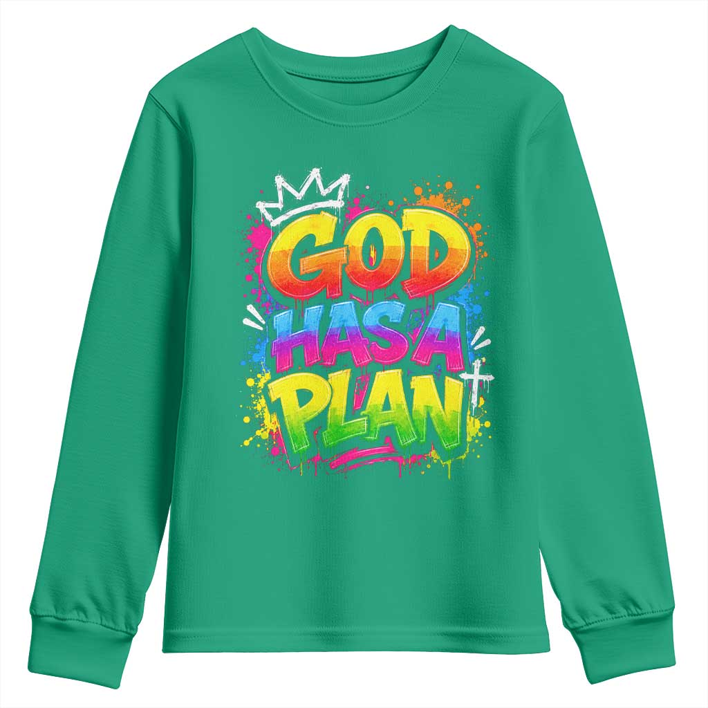 God Has A Plan Youth Sweatshirt Graffiti Rap Christian Faith Graphic