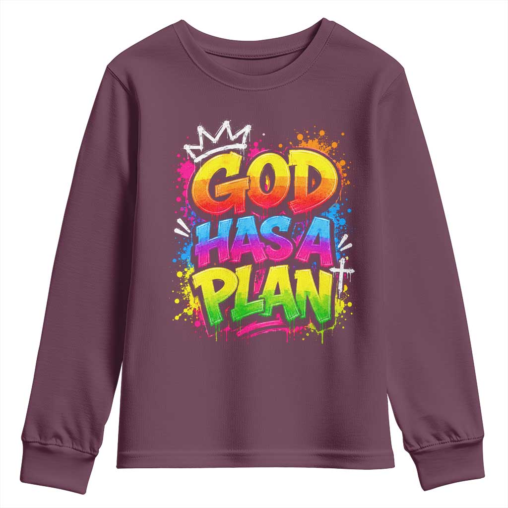 God Has A Plan Youth Sweatshirt Graffiti Rap Christian Faith Graphic