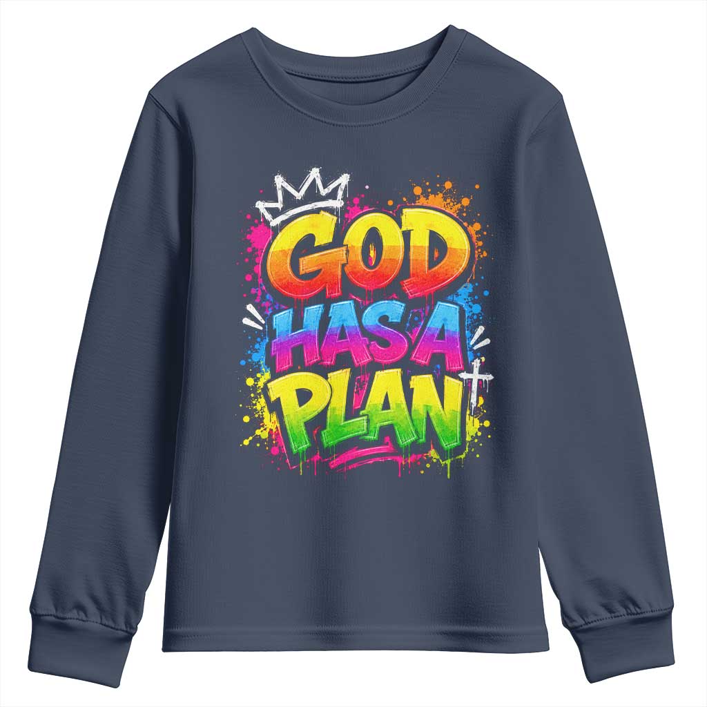 God Has A Plan Youth Sweatshirt Graffiti Rap Christian Faith Graphic