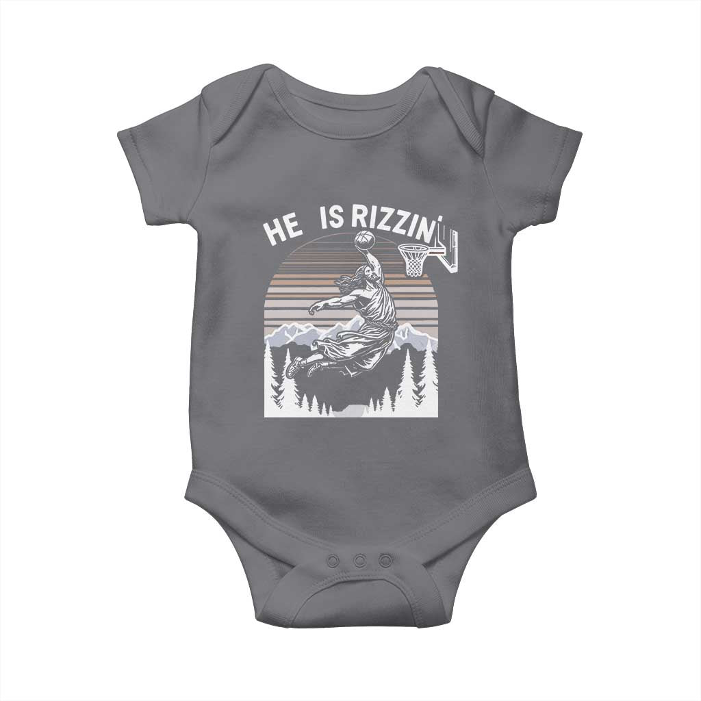 Funny Jesus Basketball Baby Onesie He Is Rizzin Retro Y2K Playing Basketball