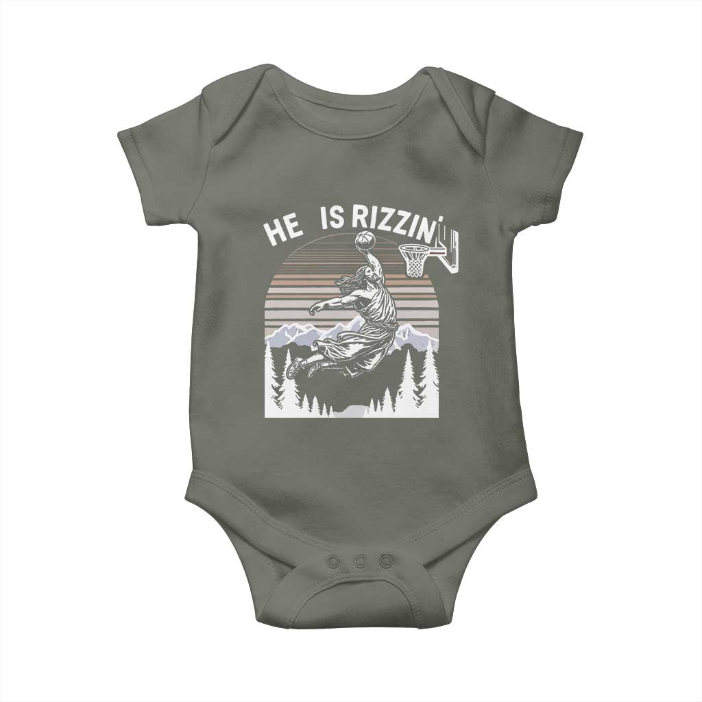 Funny Jesus Basketball Baby Onesie He Is Rizzin Retro Y2K Playing Basketball