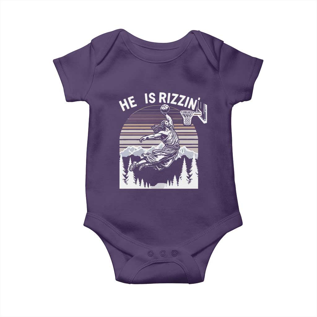 Funny Jesus Basketball Baby Onesie He Is Rizzin Retro Y2K Playing Basketball
