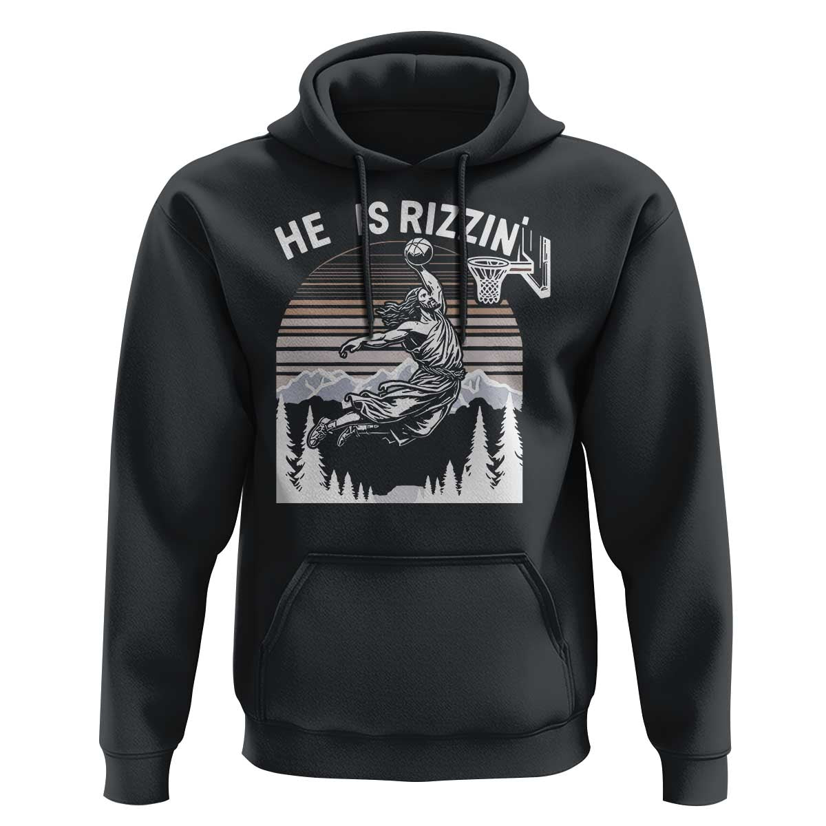 Funny Jesus Basketball Hoodie He Is Rizzin Retro Y2K Playing Basketball