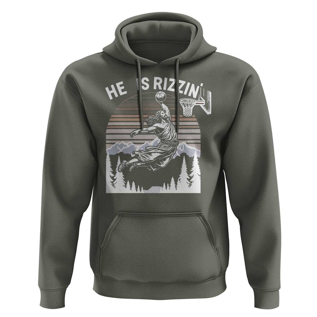 Funny Jesus Basketball Hoodie He Is Rizzin Retro Y2K Playing Basketball