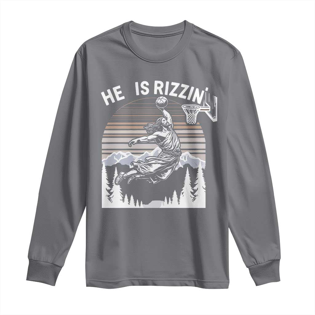 Funny Jesus Basketball Long Sleeve Shirt He Is Rizzin Retro Y2K Playing Basketball