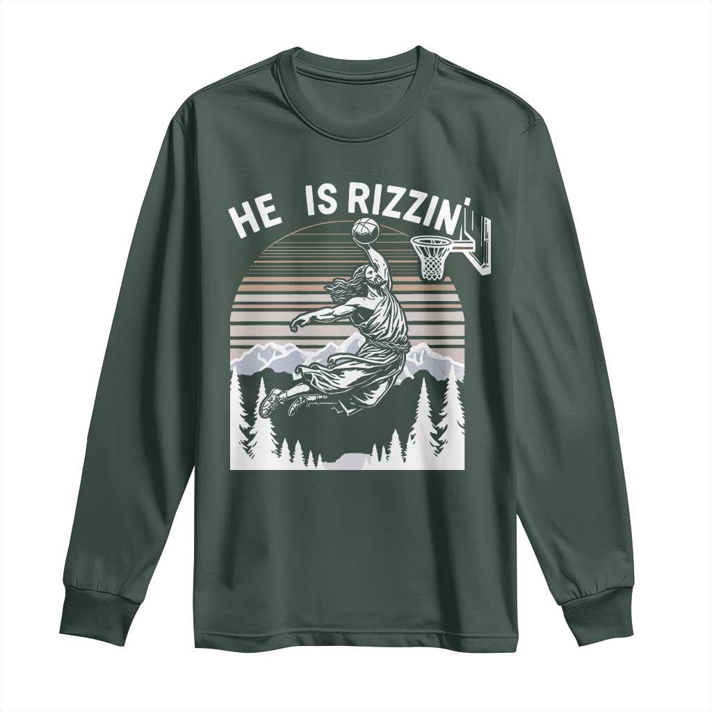 Funny Jesus Basketball Long Sleeve Shirt He Is Rizzin Retro Y2K Playing Basketball