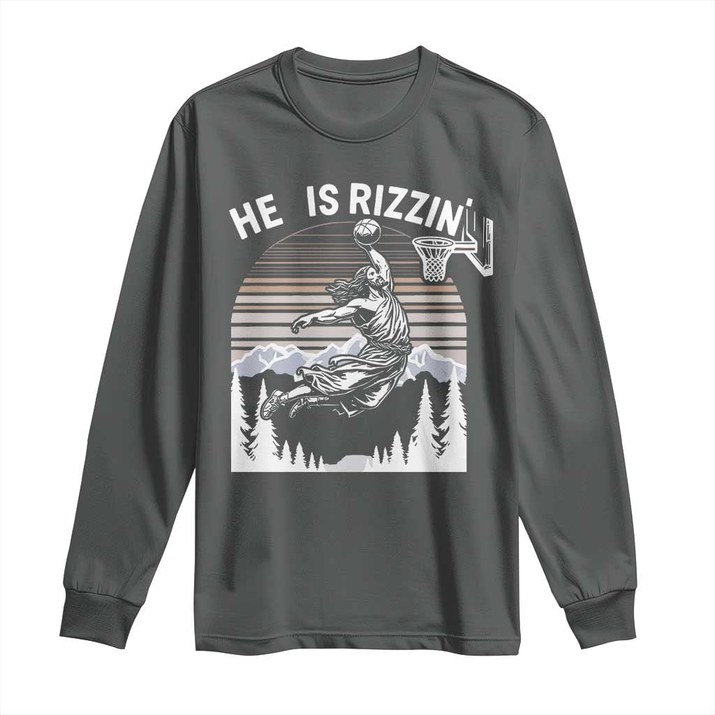 Funny Jesus Basketball Long Sleeve Shirt He Is Rizzin Retro Y2K Playing Basketball