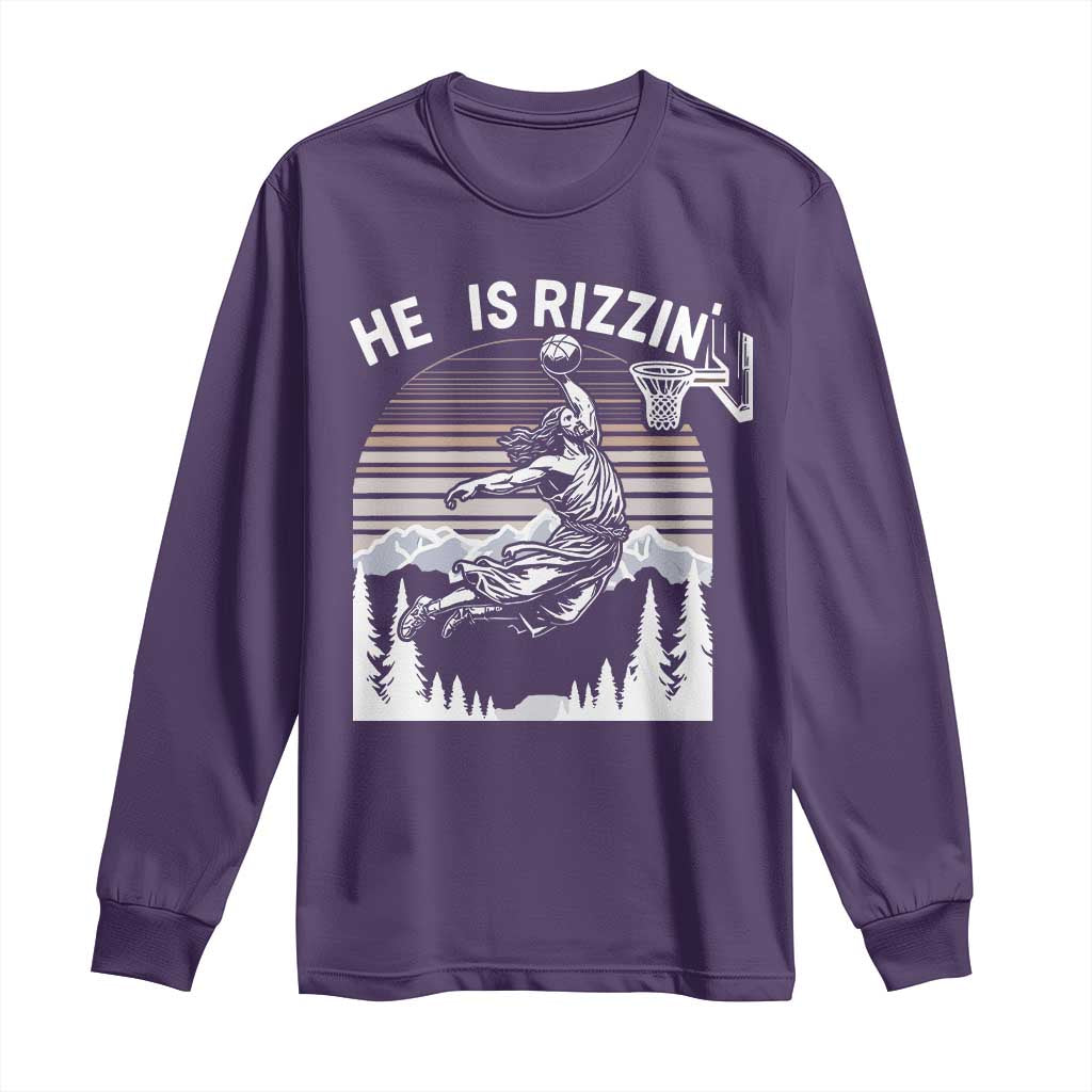 Funny Jesus Basketball Long Sleeve Shirt He Is Rizzin Retro Y2K Playing Basketball