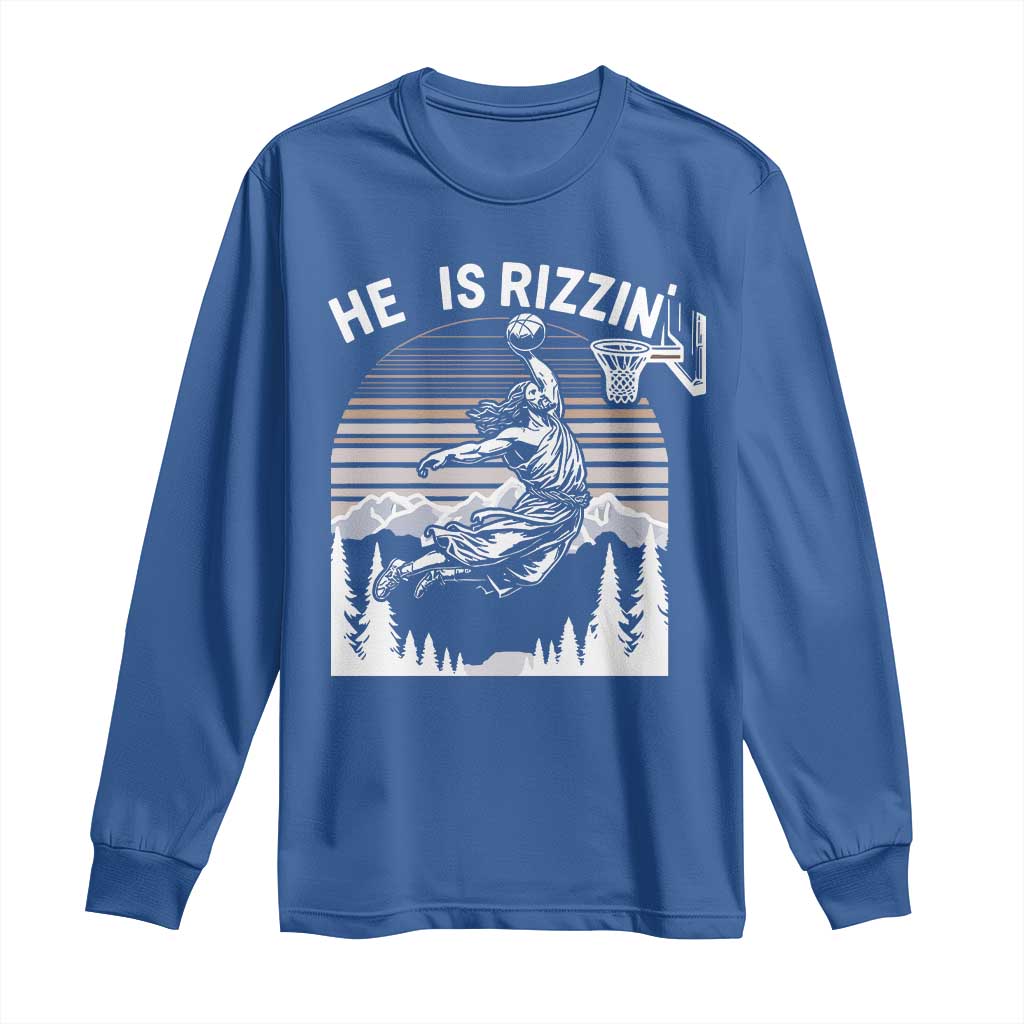 Funny Jesus Basketball Long Sleeve Shirt He Is Rizzin Retro Y2K Playing Basketball