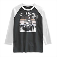 Funny Jesus Basketball Raglan Shirt He Is Rizzin Retro Y2K Playing Basketball