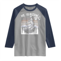 Funny Jesus Basketball Raglan Shirt He Is Rizzin Retro Y2K Playing Basketball