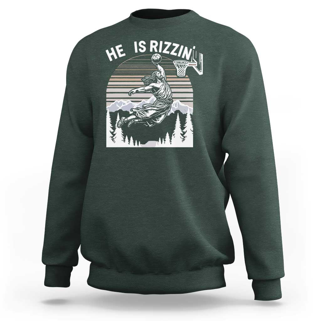 Funny Jesus Basketball Sweatshirt He Is Rizzin Retro Y2K Playing Basketball - Wonder Print Shop