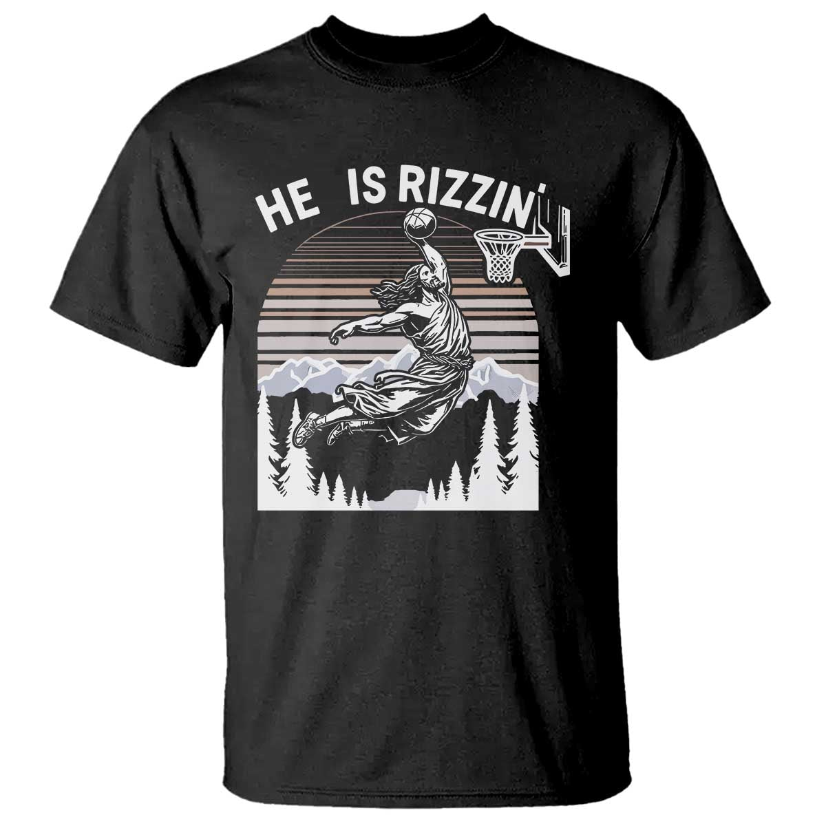 Funny Jesus Basketball T Shirt He Is Rizzin Retro Y2K Playing Basketball - Wonder Print Shop