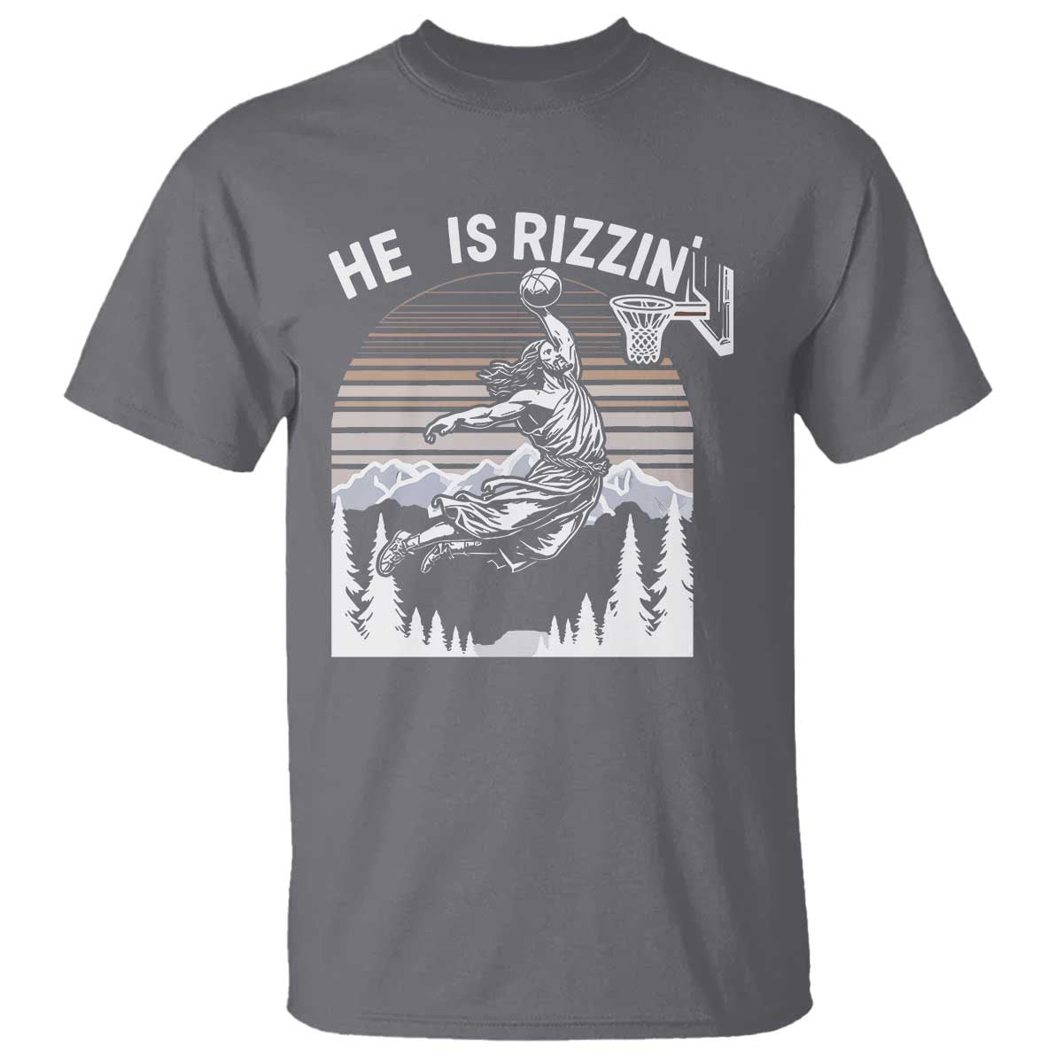 Funny Jesus Basketball T Shirt He Is Rizzin Retro Y2K Playing Basketball - Wonder Print Shop