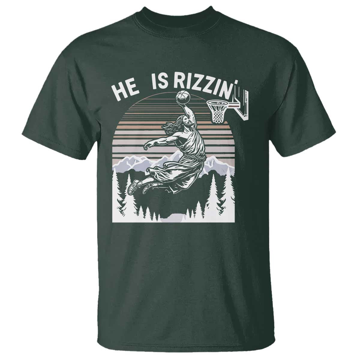 Funny Jesus Basketball T Shirt He Is Rizzin Retro Y2K Playing Basketball - Wonder Print Shop