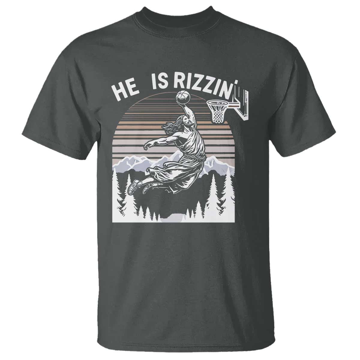 Funny Jesus Basketball T Shirt He Is Rizzin Retro Y2K Playing Basketball - Wonder Print Shop