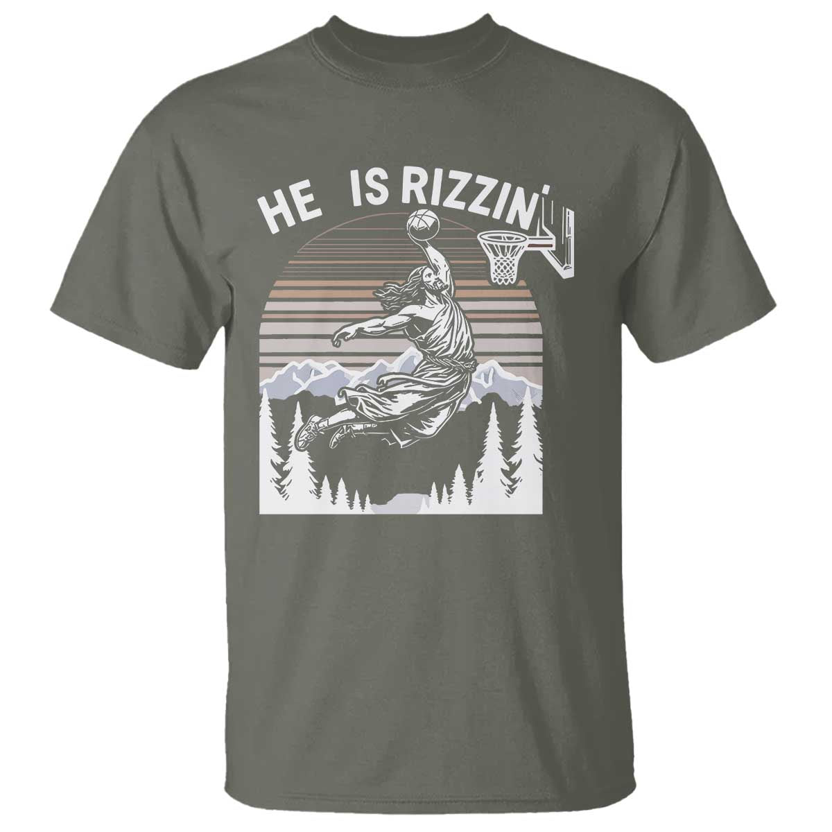 Funny Jesus Basketball T Shirt He Is Rizzin Retro Y2K Playing Basketball - Wonder Print Shop