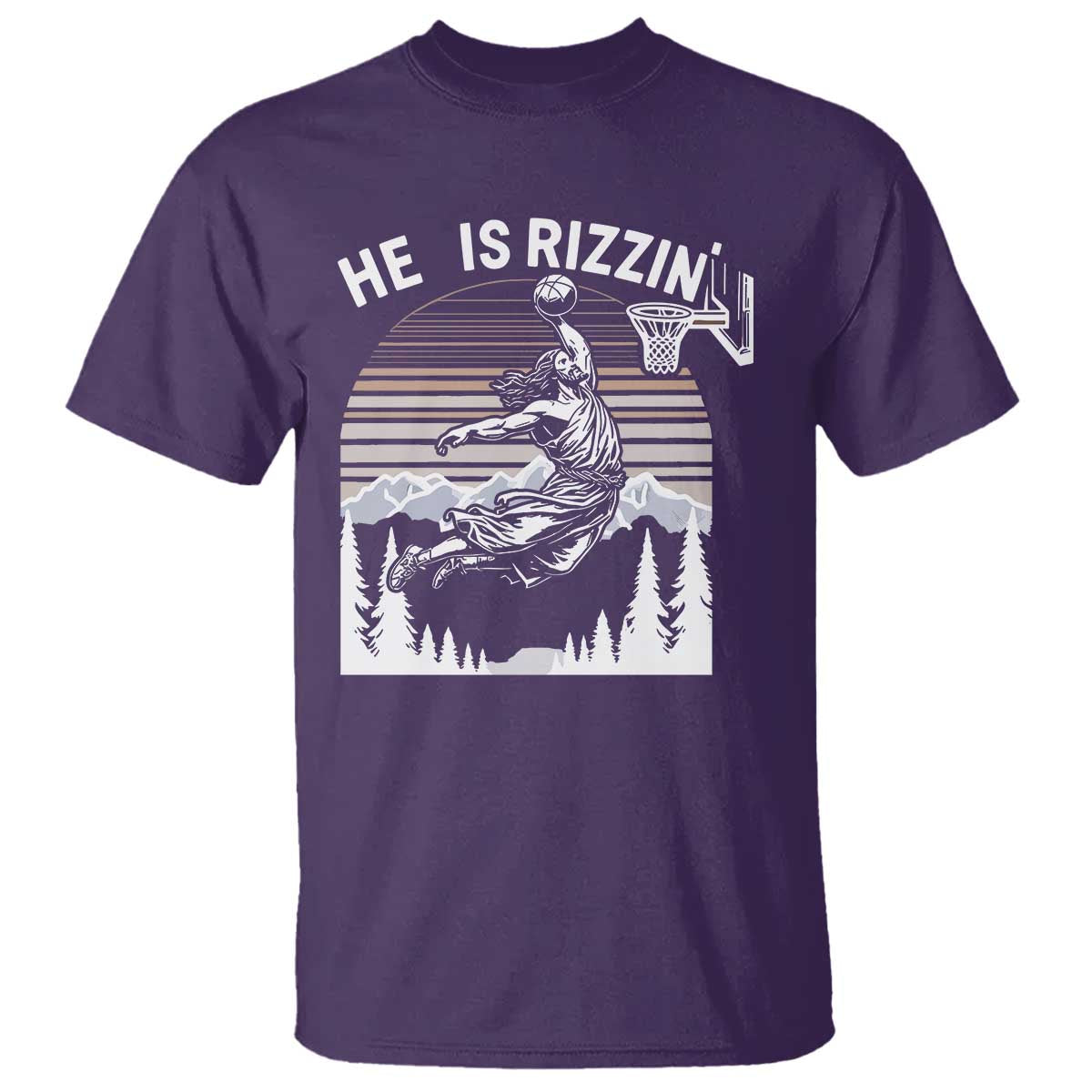 Funny Jesus Basketball T Shirt He Is Rizzin Retro Y2K Playing Basketball - Wonder Print Shop
