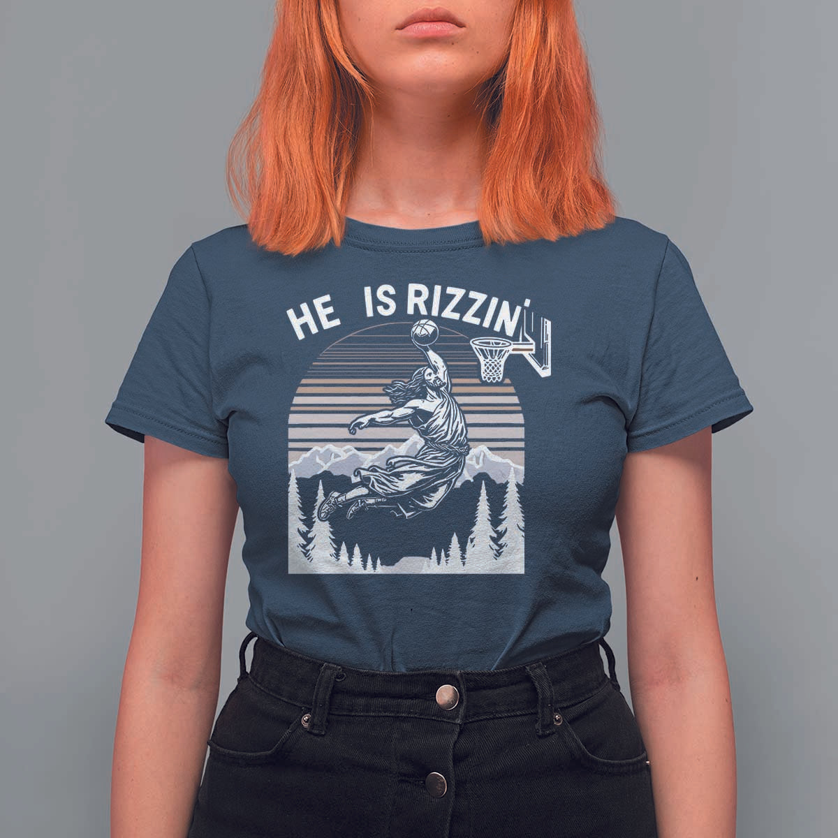Funny Jesus Basketball T Shirt For Women He Is Rizzin Retro Y2K Playing Basketball - Wonder Print Shop