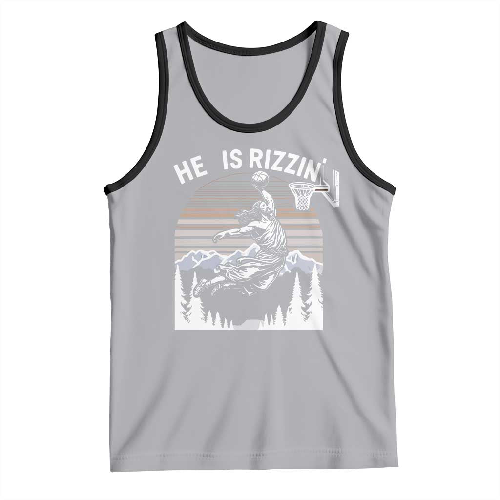 Funny Jesus Basketball Tank Top He Is Rizzin Retro Y2K Playing Basketball