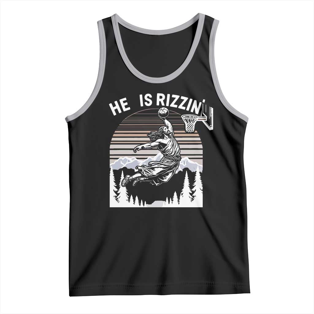 Funny Jesus Basketball Tank Top He Is Rizzin Retro Y2K Playing Basketball